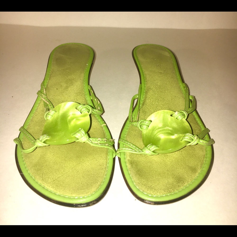 Fresh green Nine West sandals with matching shell detail